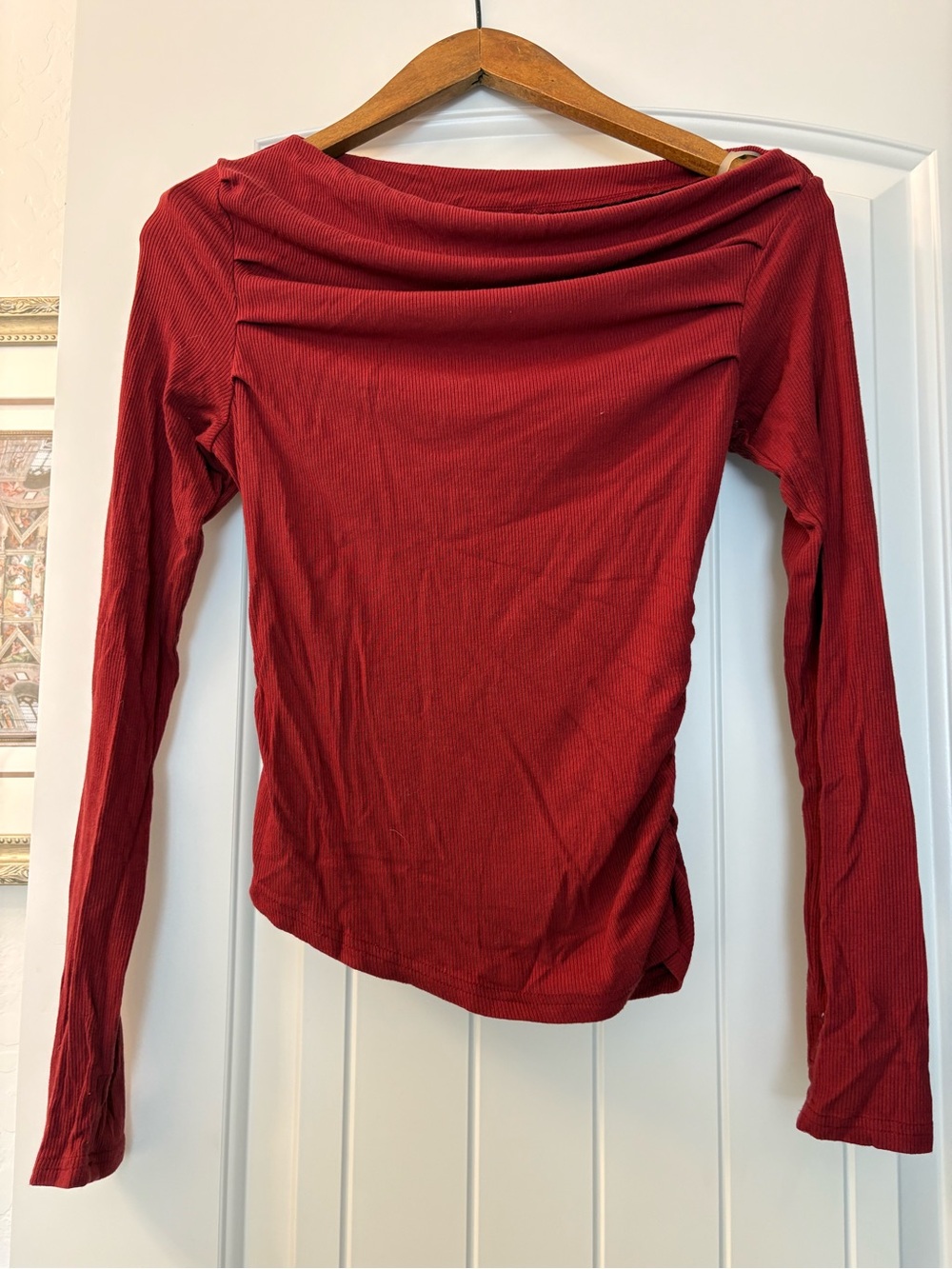Ribbed Off-Shoulder Long Sleeve Top Red XS Cider